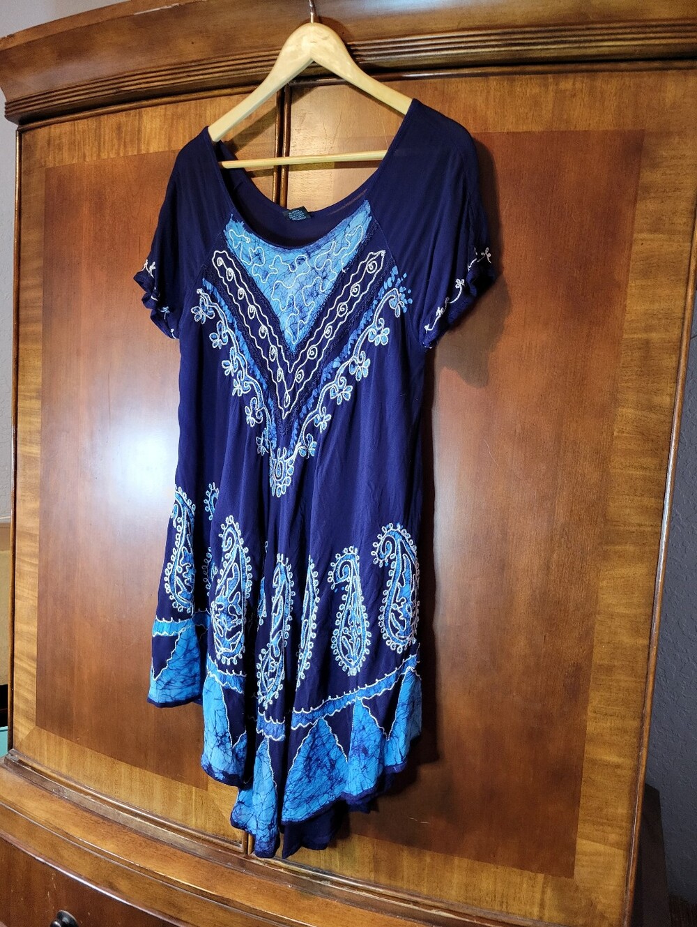 Embroidered Navy Blue & Light Blue Women's Swim Coverup Sundress Plus Size